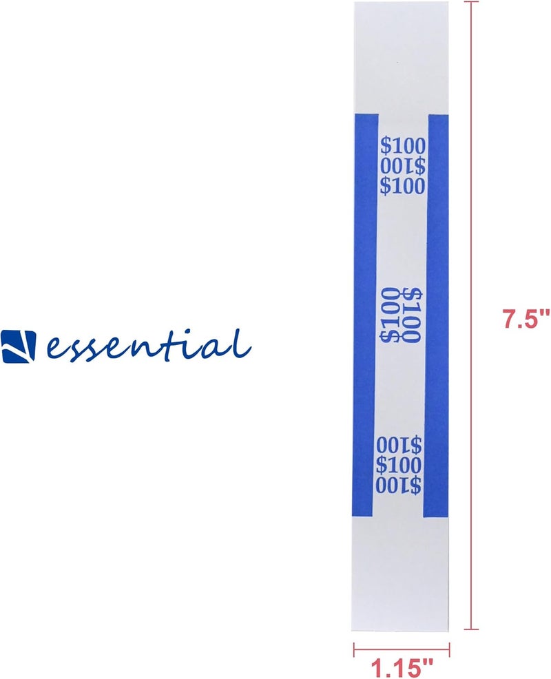 Essential 100Pcs Currency Straps - Bill Wrappers, Money Bands to Organize Bills, ABA Standard Colors, Self-Adhesive, 7.5 x 1.15 Inches ($100 / Blue) - Image 3